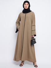 A-line Nida Matte Beige Abaya with Black Georgette Scarf